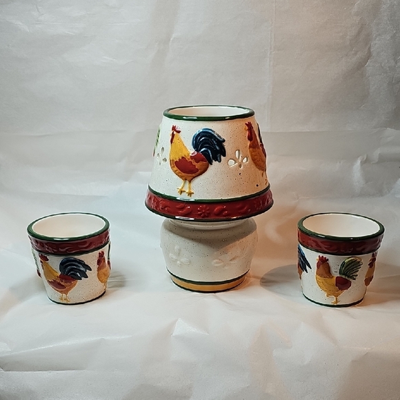 Rooster Themed Ceramic Tea Light Set - Picture 1 of 5